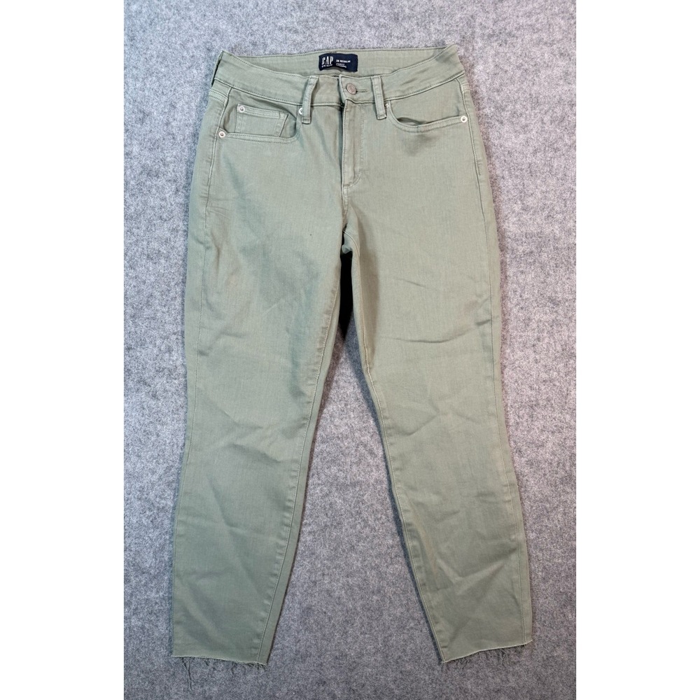 Gap Denim Curvy Legging Jeans Womens 26 Olive Green Raw Hem Stretch Mid Rise